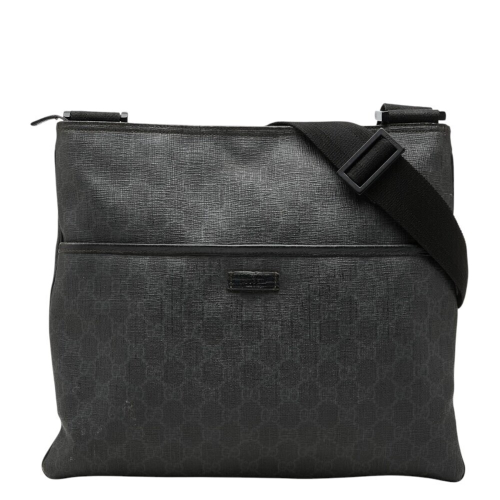 Gucci GG Supreme Crossbody Bag Black Gray Leather
